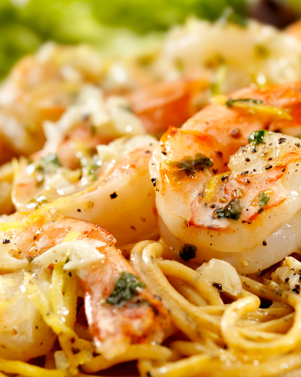 shrimp over spaghetti